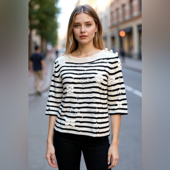 CHANEL Black and White Striped Blouse - Picture 1 of 12